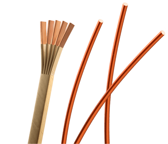 Side-by-side comparison of copper wires: one with colorful plastic insulation and one bare without insulation.