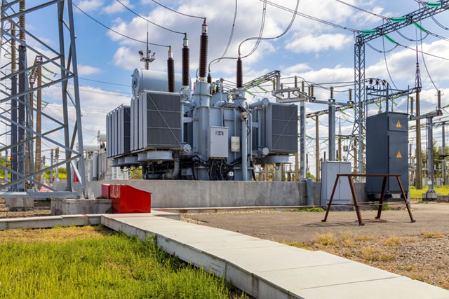 Power transformer used for electrical distribution and voltage regulation.